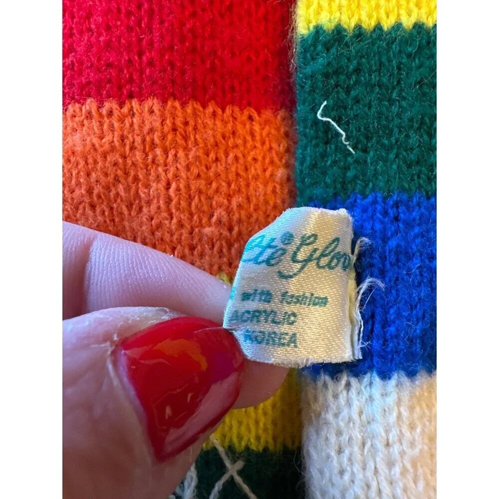 Vintage Van Raalte Knit Scarf With‎ Rainbow Stripes & Fringe 100% Acrylic